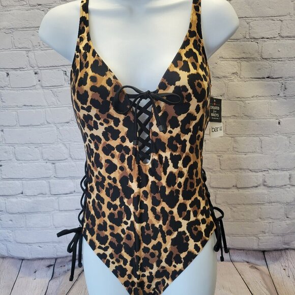 Bar III Women's Lace-Up Cheetah Print Swimsuit - Picture 1 of 7